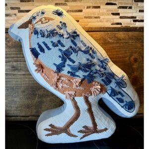 Place & Time JoAnn Embroidered Bird Pillow Blue Rust Textured 16x12